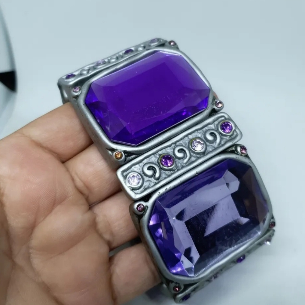 COPY - Chunky Purple and Silver Gem Acrylic Stretch Bracelet